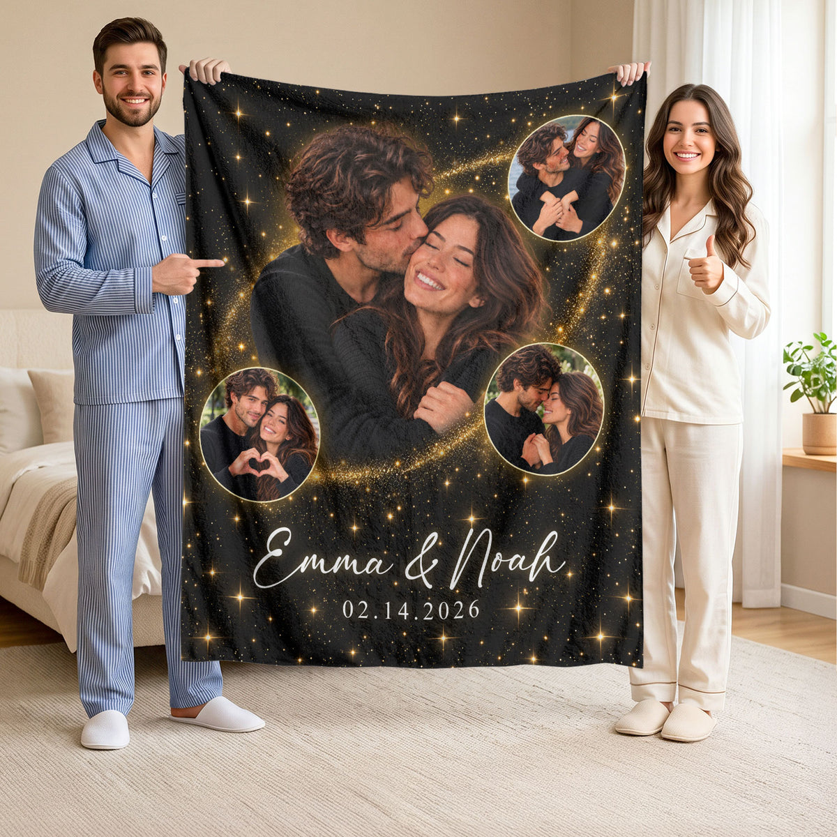 Custom Photo Collage Fleece Blanket Starry Sparkle Picture Throw Warm Bedding Cover