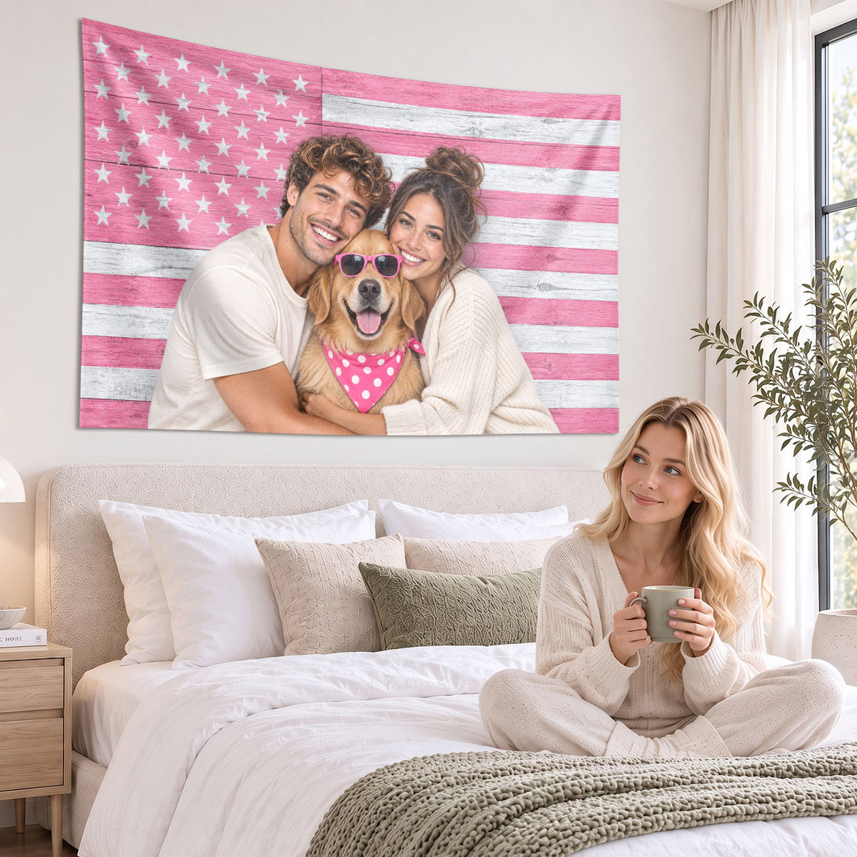 Custom Photo Patriotic American Flag Tapestry Rustic Wood Stars Wall Hanging Backdrop