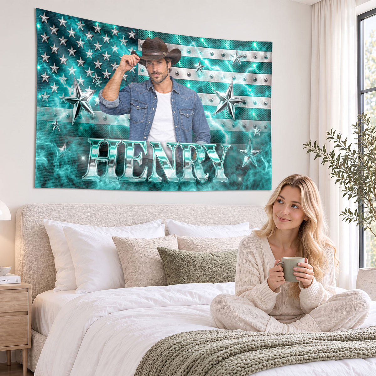 Custom Photo Patriotic American Flag Tapestry Lightning Stars Wall Hanging Backdrop Sheet