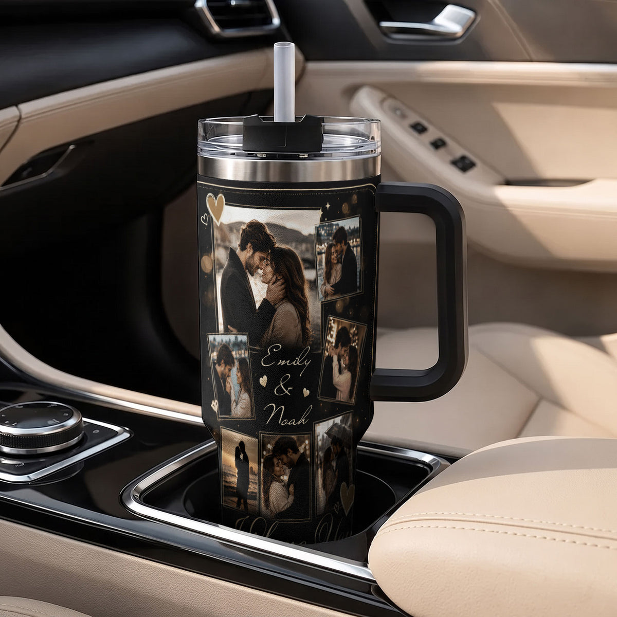 Custom Couple Memory Collage Tumbler Names Date Insulated Drinkware Cup Lid Piece