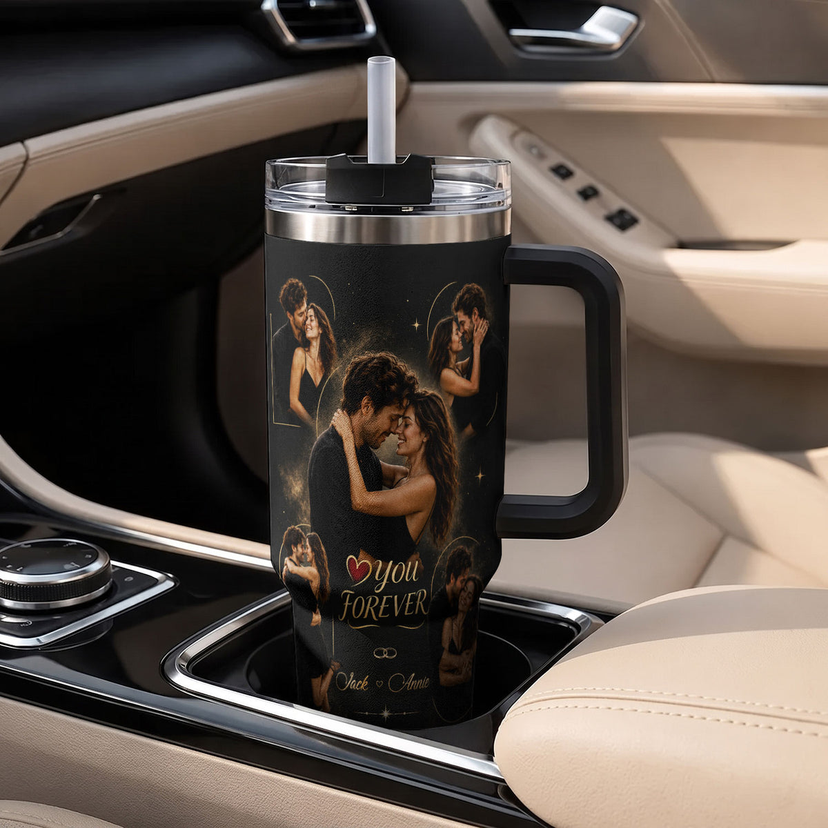 Custom Couple Forever Photo Collage Tumbler Names Date Thermal Drinkware Cup Lid Item