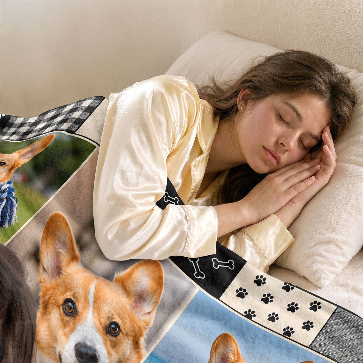 Custom Dog Photo Blanket Pet Memorial Collage Forever In My Heart Fleece Throw Loss Gift