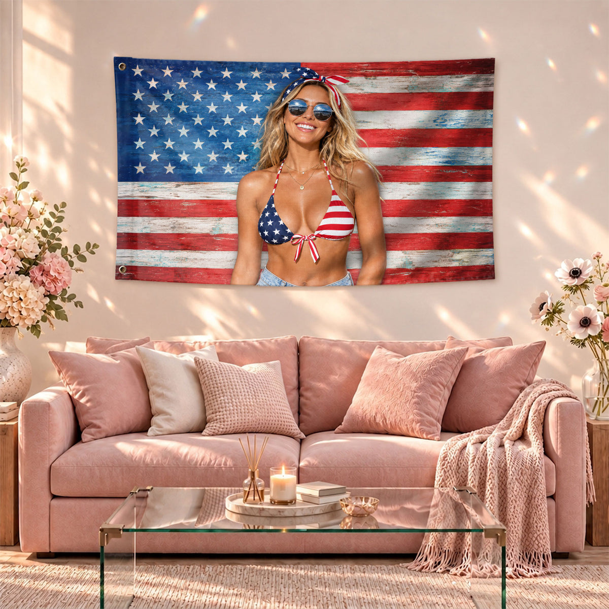 Custom American Flag with Photo Personalized Rustic Wood Picture Flag USA Decor Gift