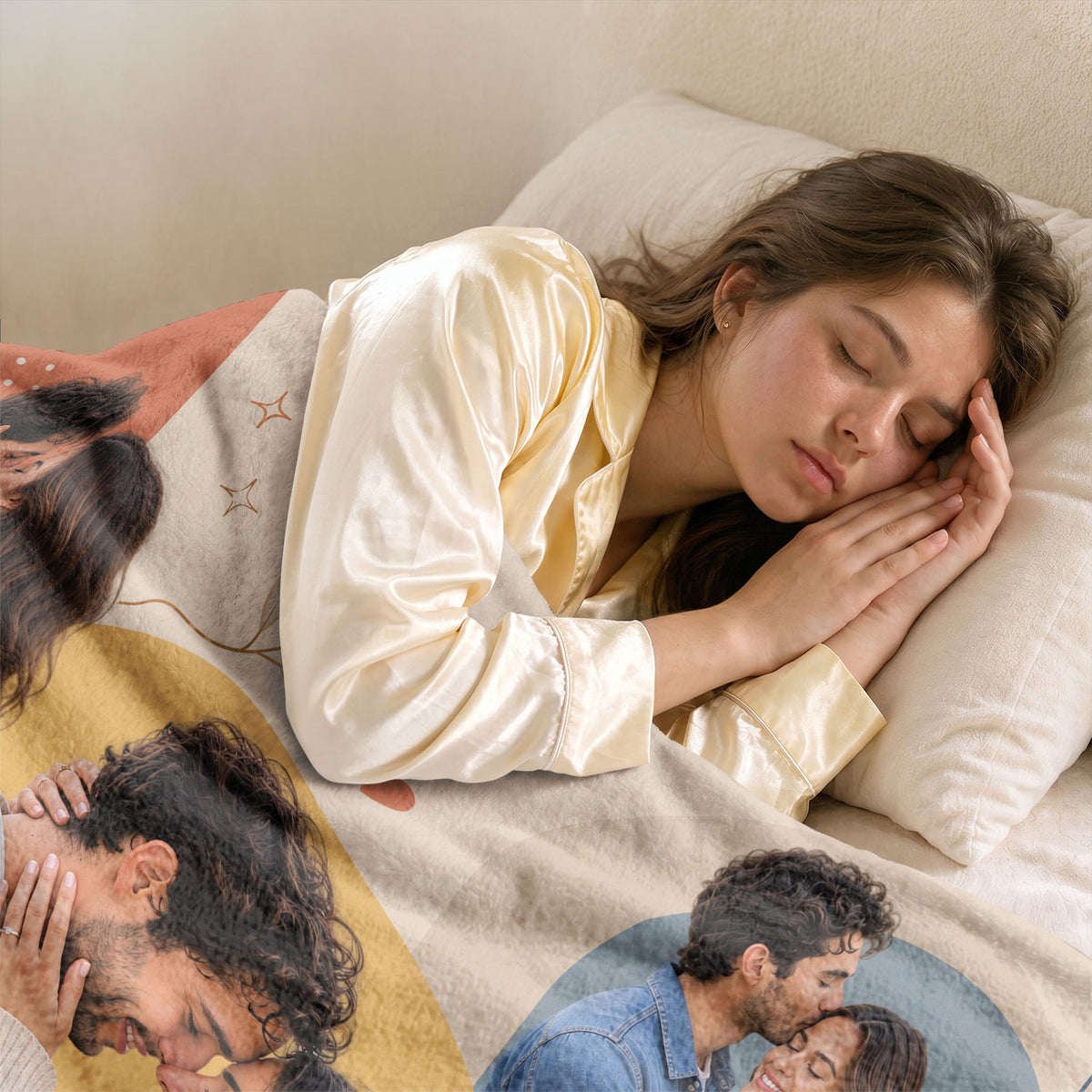 Custom Photo Blanket Collage Couple Names Date Soft Fleece Throw Boho Art Anniversary Gift