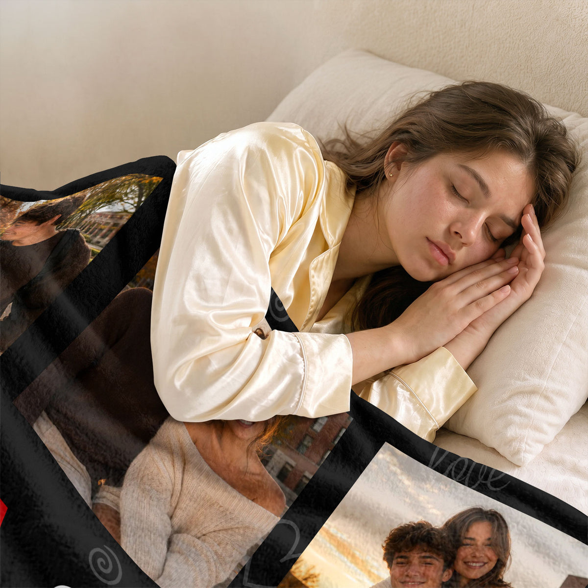Custom Couple Photo Collage Fleece Blanket Names Soft Warm Throw Bed Tapestry Piece