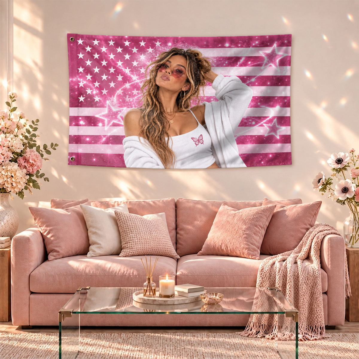 Custom Photo Picture Flag American Stars Stripes Personalized Wall Hanging Banner