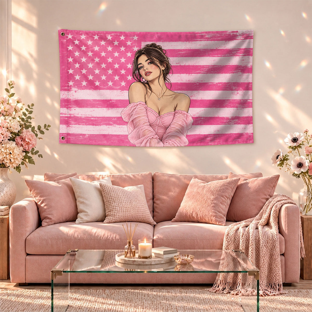 Custom Portrait Photo Flag American Stars Stripes Distressed Wall Hanging Banner