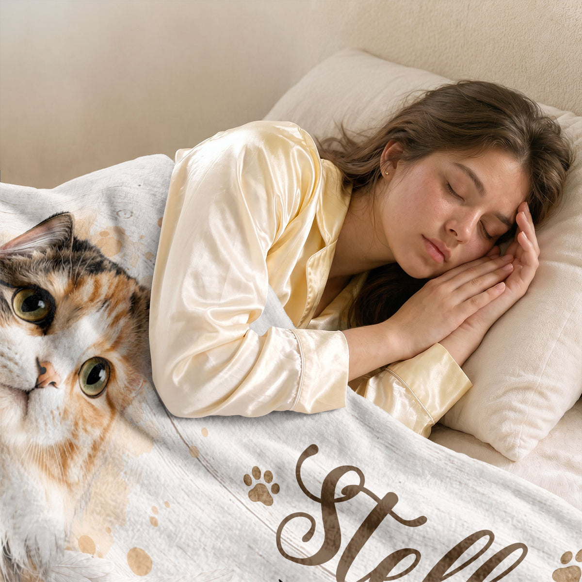 Custom Pet Cat Photo Collage Fleece Blanket Name Memory Memorial Throw Tapestry Item