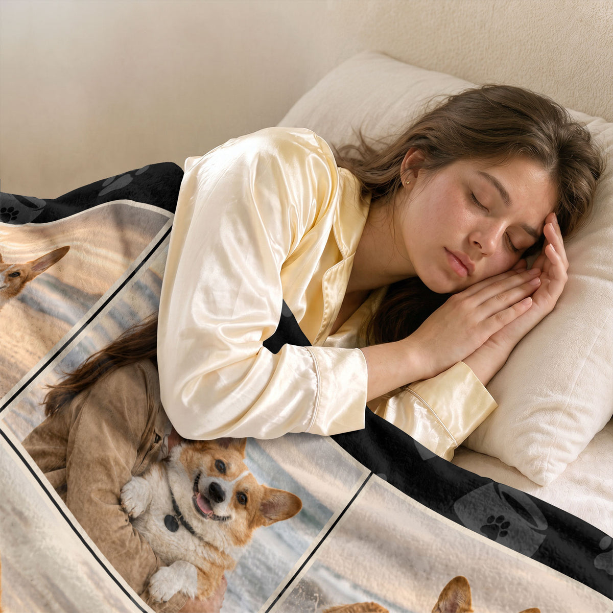 Custom Puppy Dog Photo Collage Fleece Blanket Name Memory Memorial Throw Tapestry Piece