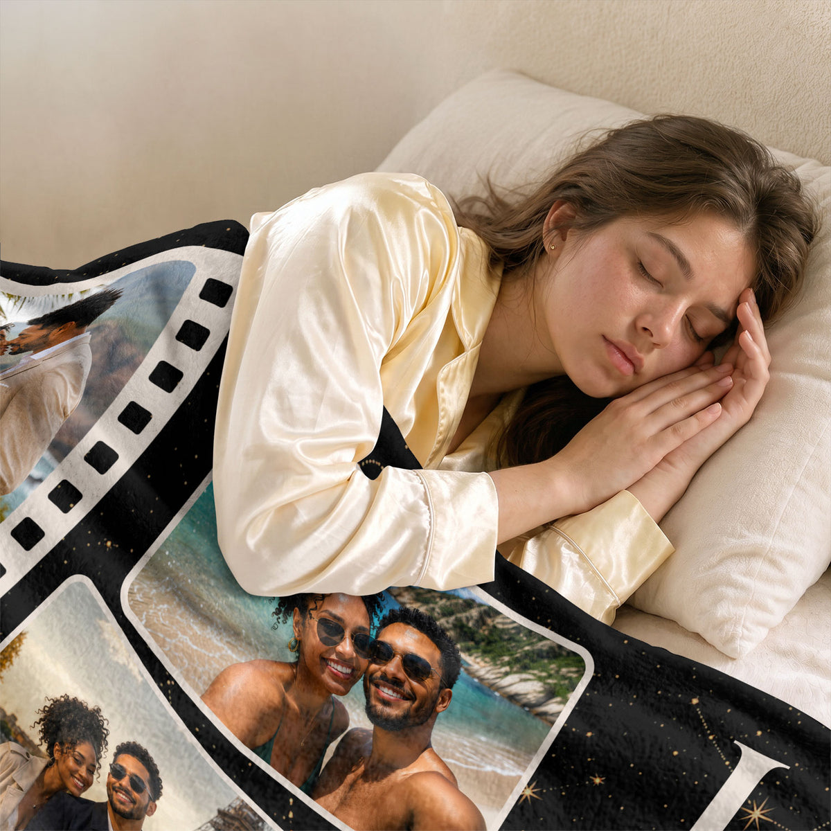 Custom Personal Photo Collage Couple Fleece Blanket Names Date Love Throw Tapestry