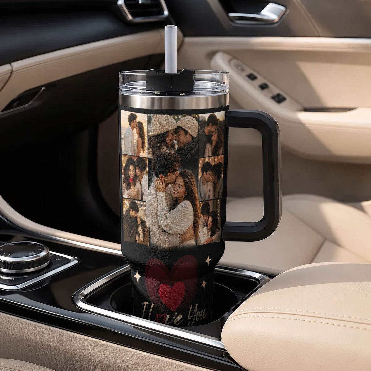 Custom Personal Photo Collage Couple Tumbler Names Text Insulated Beverage Mug Cup Item