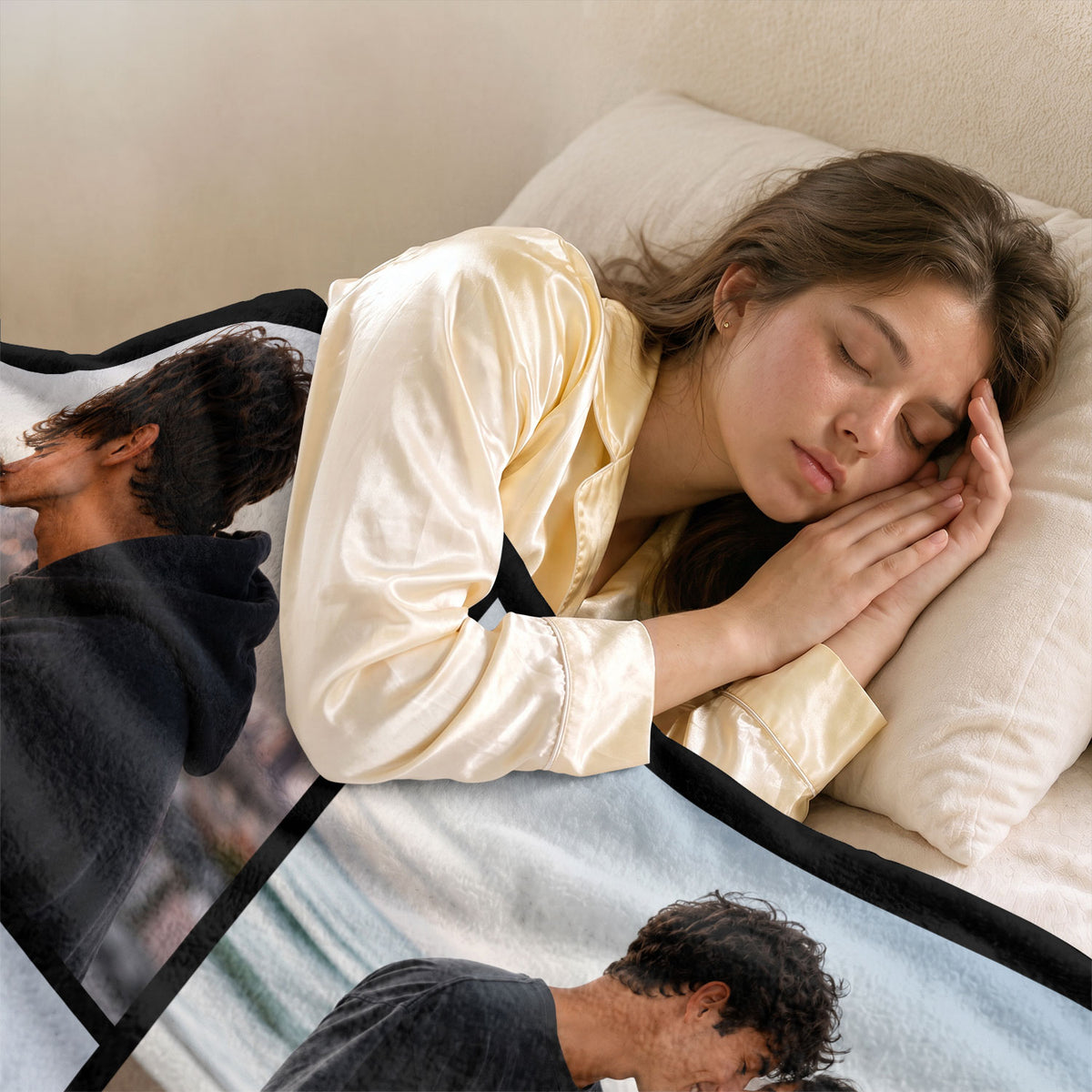 Custom Couple Photo Collage Fleece Blanket Names Typography Throw Tapestry Component