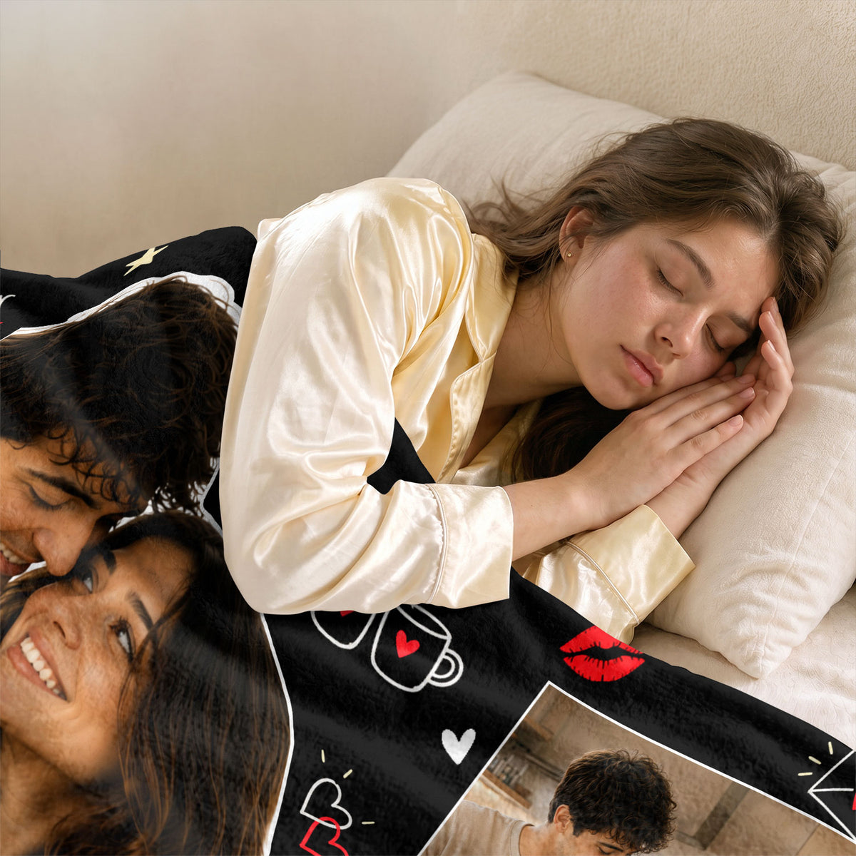 Custom Couple Photo Collage Fleece Blanket Names Date Throw Tapestry Component Item