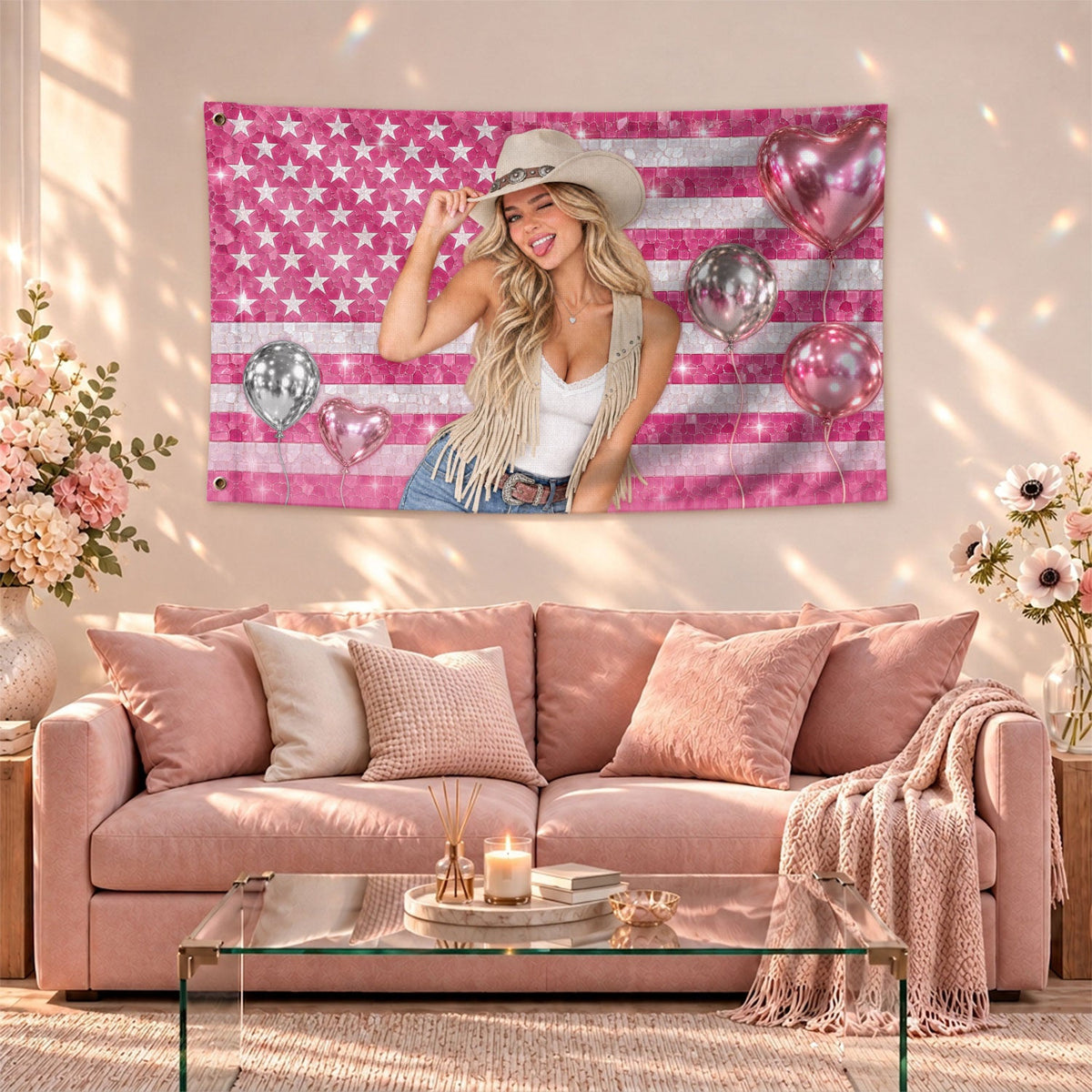 Glitter Celebration Photo Backdrop American Flag Custom, Custom Flag with Picture for Graduations, Flag Custom-Made Birthday Gift, Pallyprints Co.