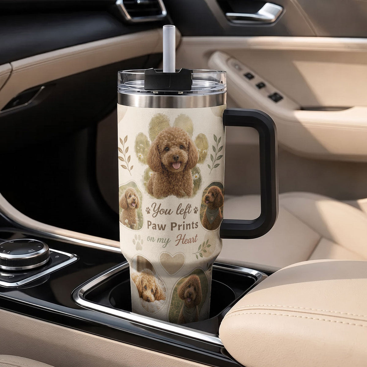 Custom Dog Picture Tumbler with Handle Personalised Pet Portrait Collage Gift Dog Lover