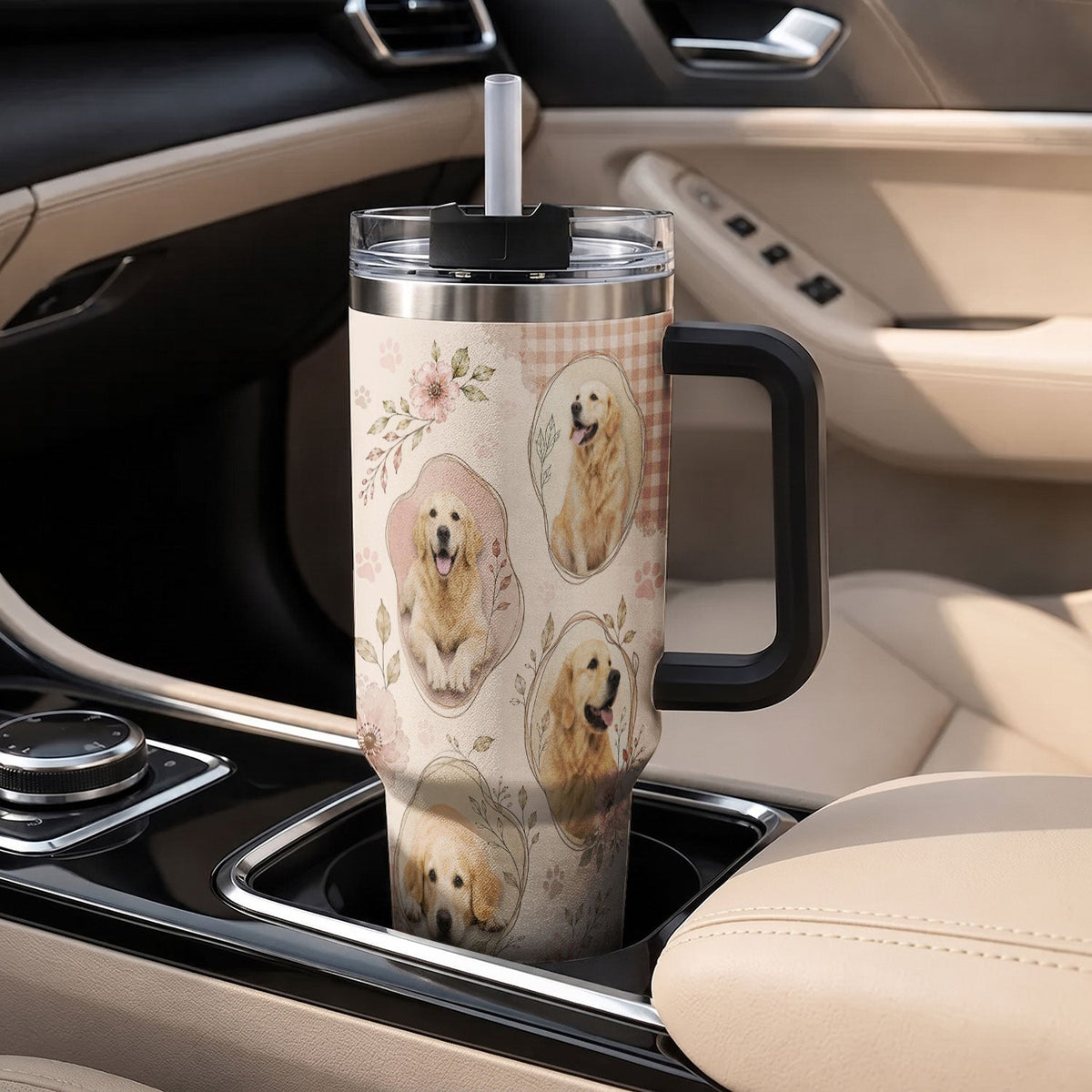 Custom Dog Photo Tumbler with Handle Forever In My Heart Personalised Pet Loss Memorial Gift