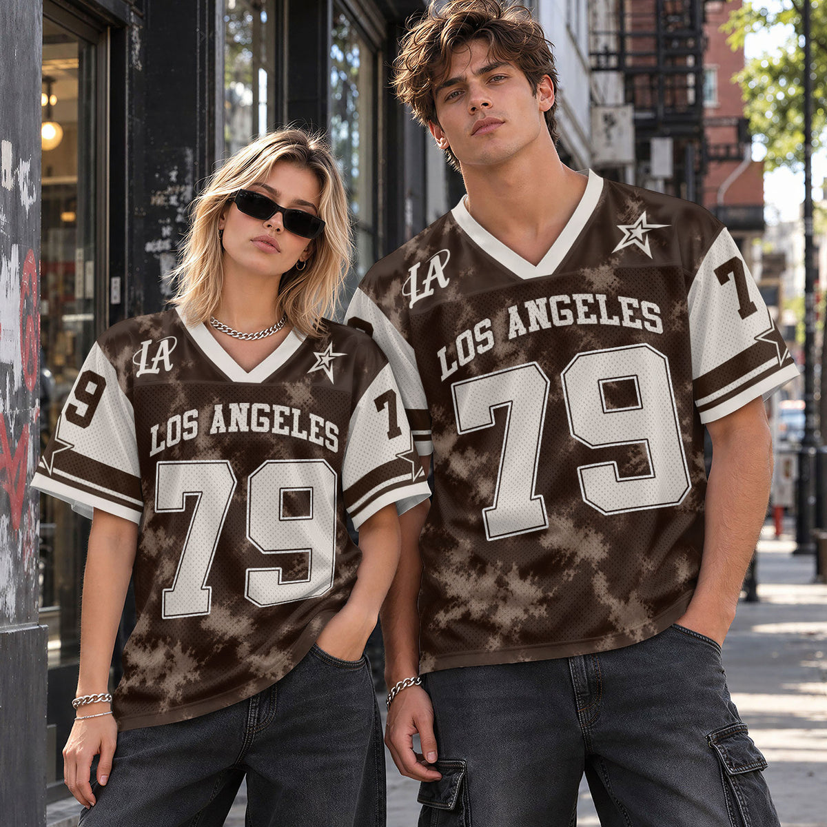 Custom Los Angeles Football Jersey Unisex Brown Tie Dye Y2K Jersey Shirt Clothing Top
