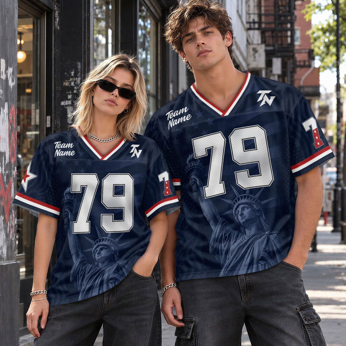 Custom Eagle Guard Football Jersey Unisex Blue Star Patriotic Y2K Outfits Shirt Top