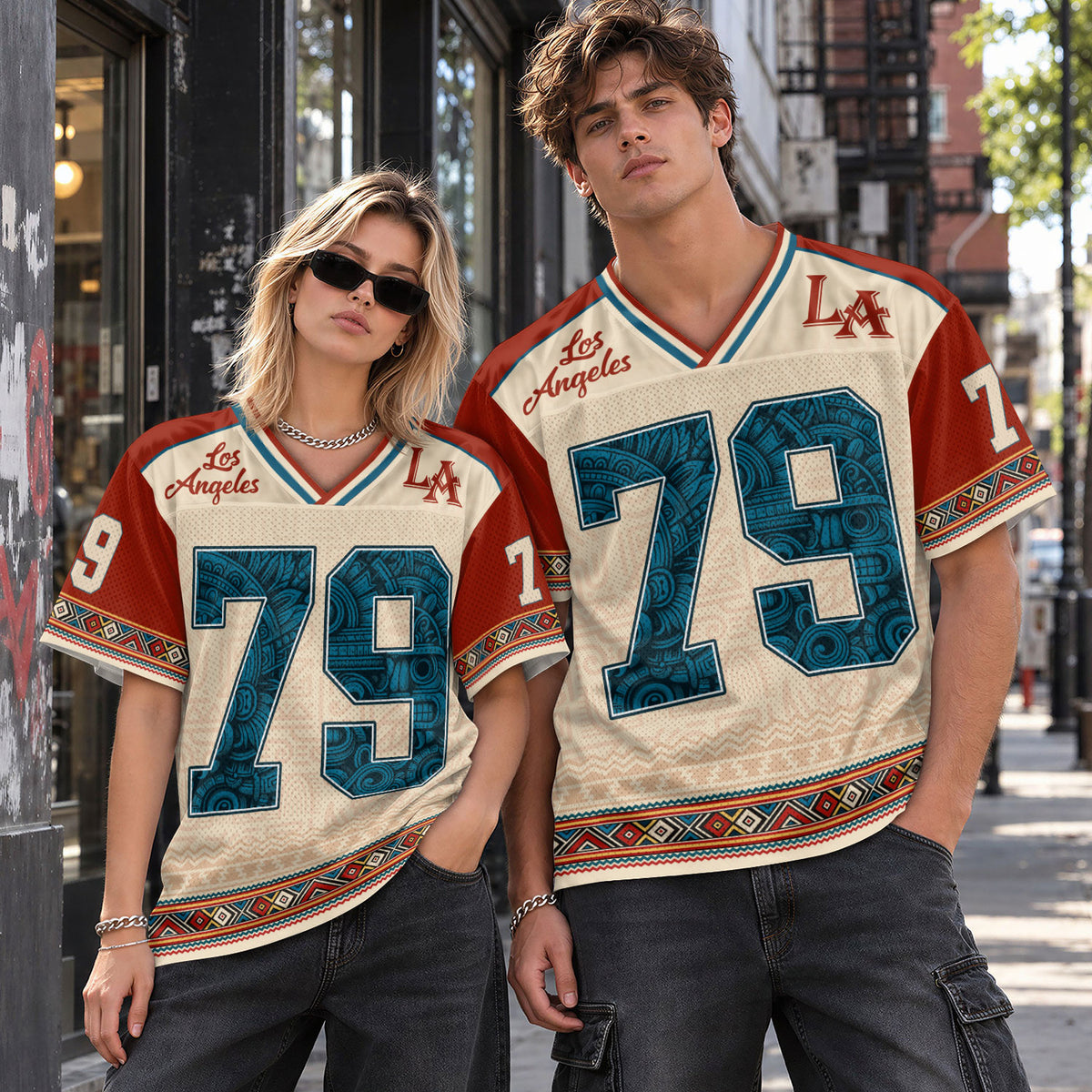 Custom Red Blazing Stars Football Jersey Unisex Tribal Print Y2K Jersey Shirt Top