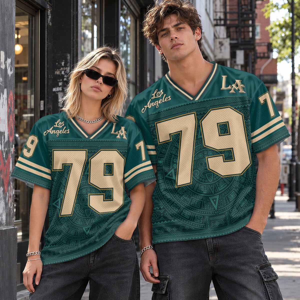 Custom Green Storm Hawks Football Jersey Unisex Aztec Pattern Y2K Outfits Clothing