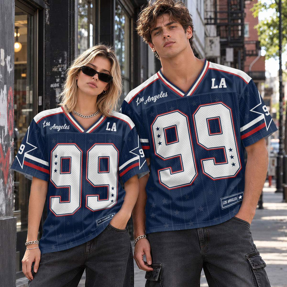 Custom Blue Los Angeles Football Y2K Jersey Unisex Star Patriotic Team Shirt Top Apparel