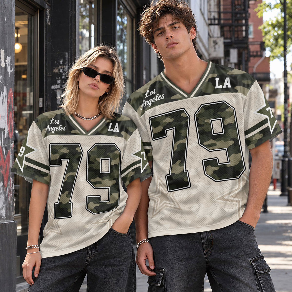 Custom Camo Los Angeles Football Y2K Jersey Unisex Star Camouflage Team Shirt Top