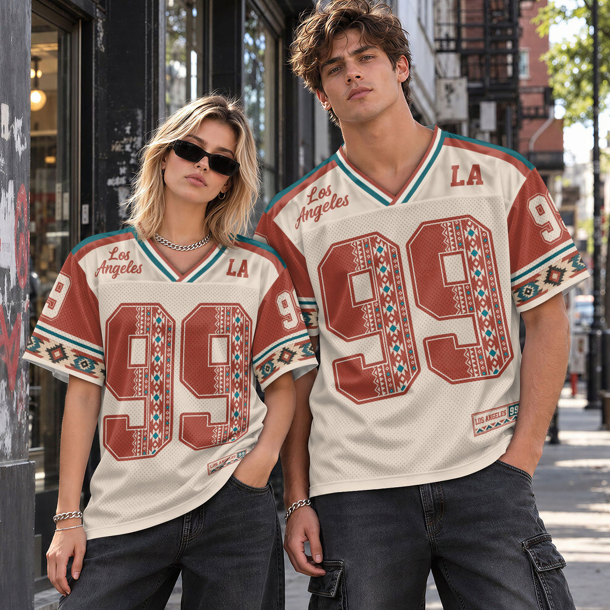 Custom Orange Los Angeles Football Y2K Outfits Unisex Ethnic Aztec Print Team Shirt