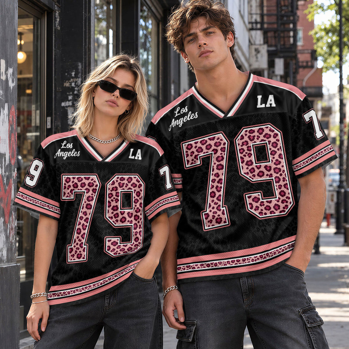Custom Pink Leopard Los Angeles Football Y2K Jersey Unisex Cheetah Print Team Shirt