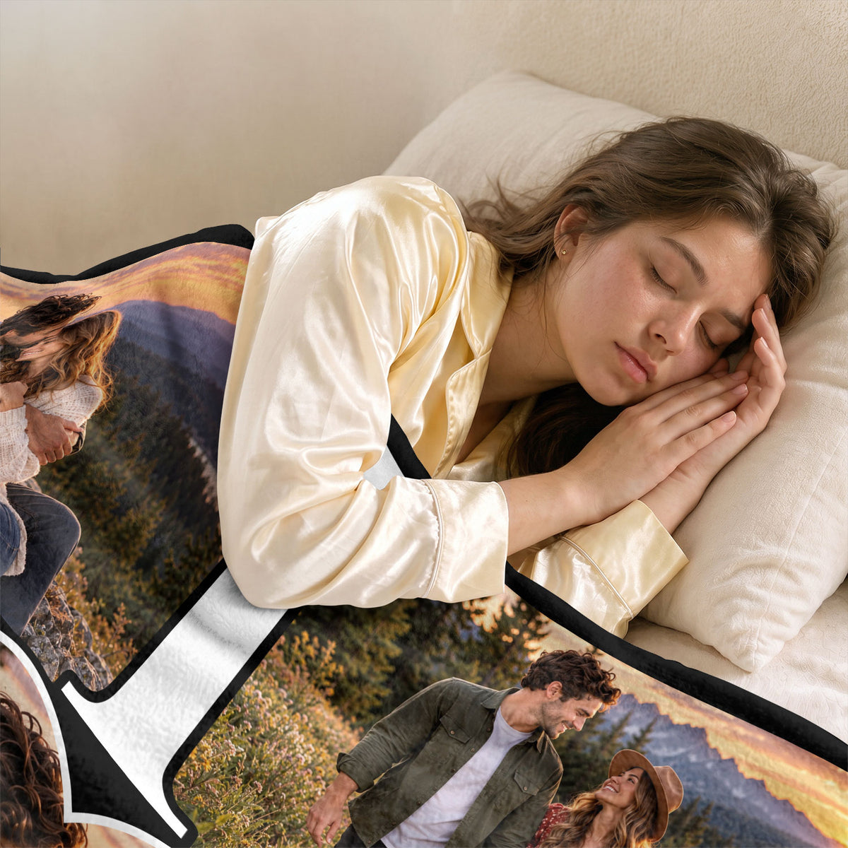 Custom Photo Collage Fleece Blanket Couple Love Heart Picture Throw Warm Bedding Cover