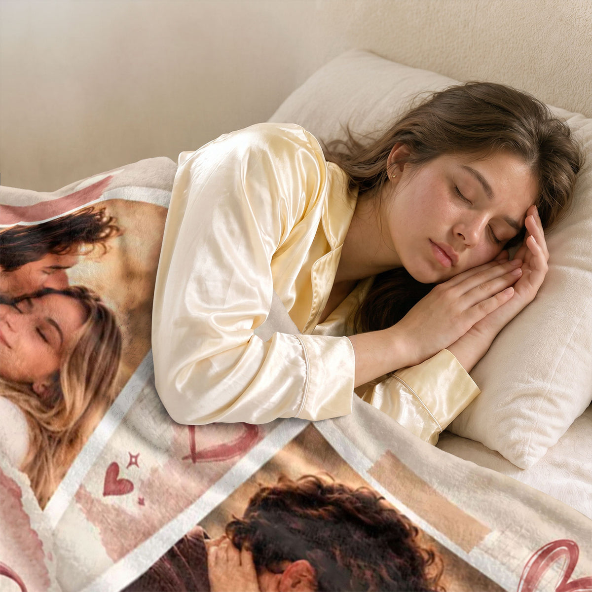 Custom Photo Collage Blanket Love Heart Ribbon Bow Polaroid Soft Fleece Throw Cover