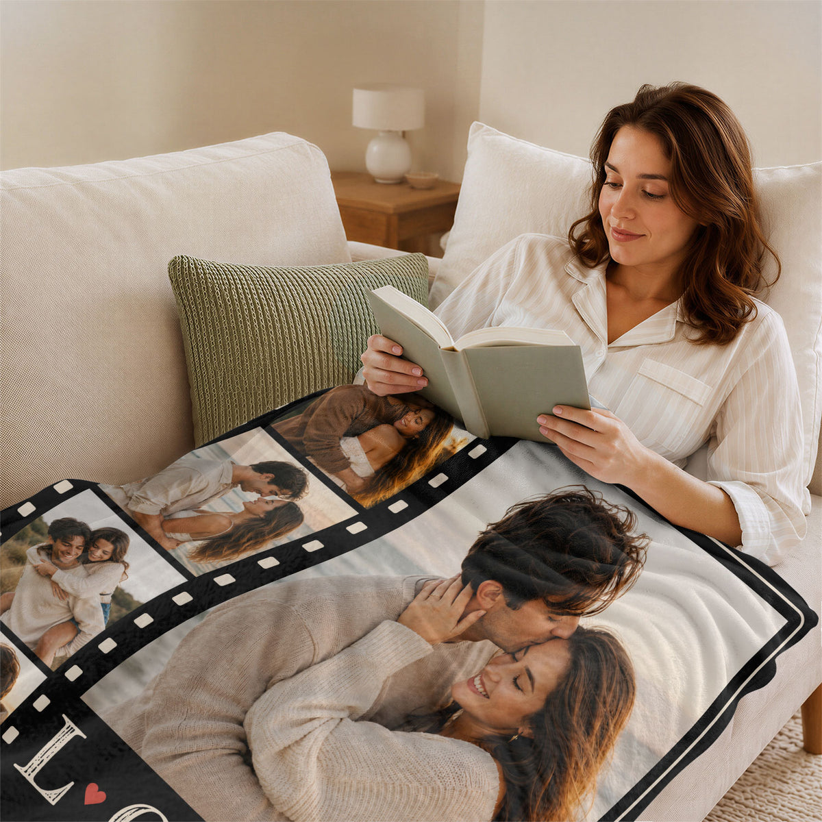 Custom Couple Photo Blanket Picture Collage Film Strip Soft Fleece Throw Anniversary Gift