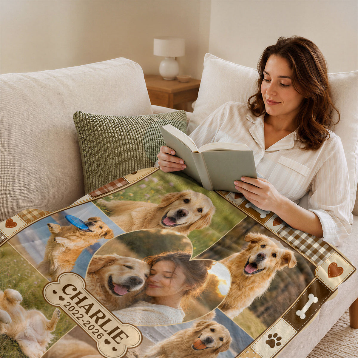 Custom Dog Photo Blanket Pet Memorial Picture Collage Name Date Fleece Throw Dog Loss Gift