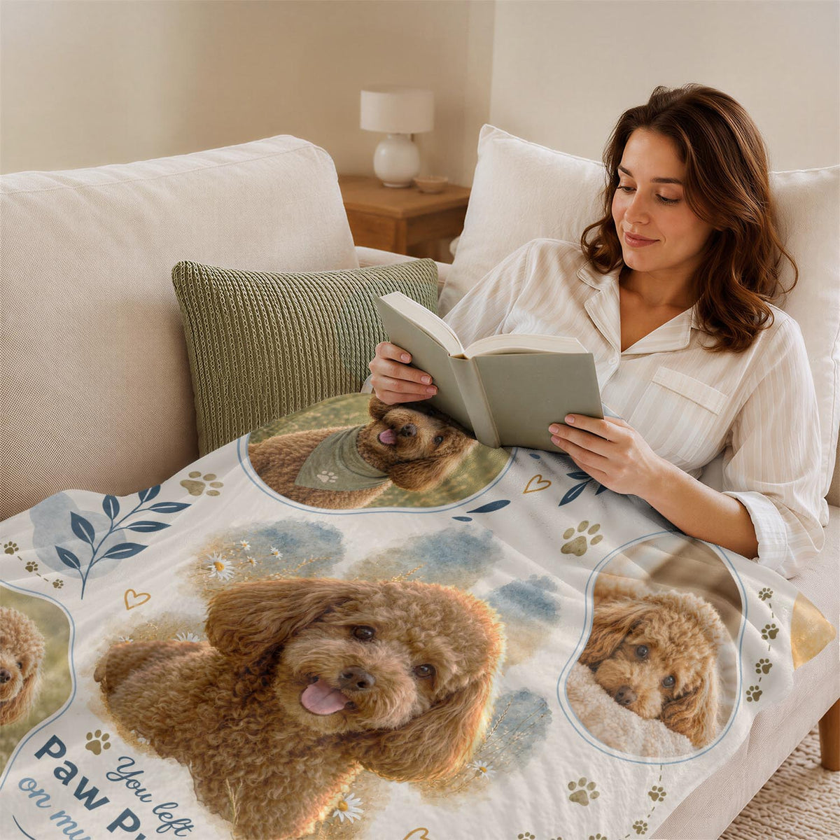 Custom Dog Memorial Blanket Photo Collage Name Paw Prints Soft Fleece Throw Pet Loss Gift