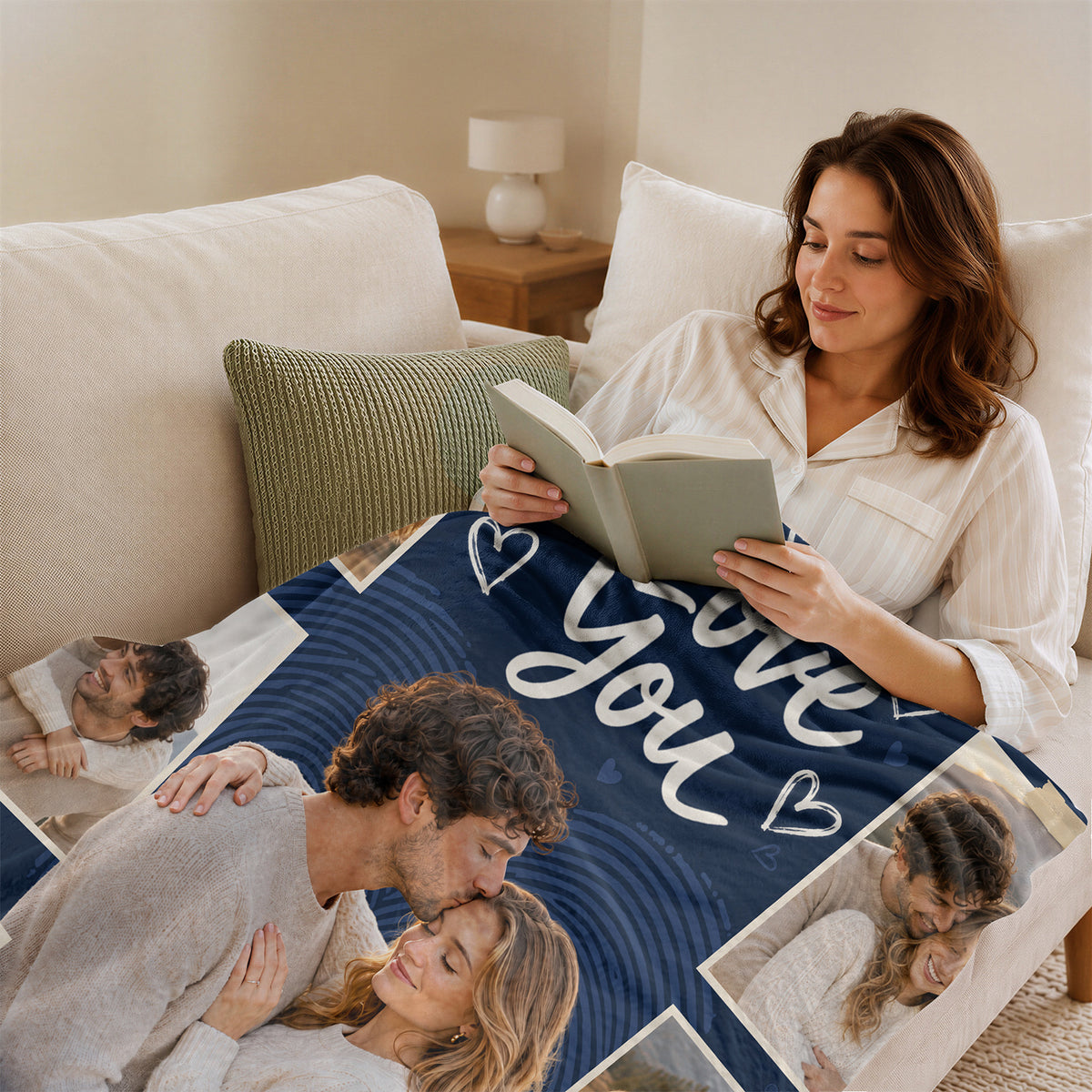 Personalized Photo Blanket for Couples Romantic I Love You Picture Collage Blanket