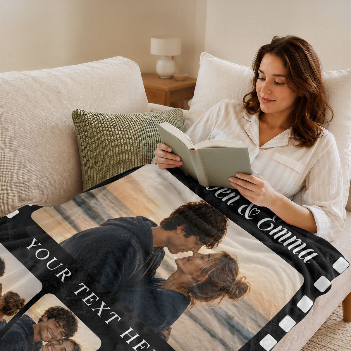 Custom Couple Photo Collage Film Strip Blanket Couple Names Throw Blanket Keepsake