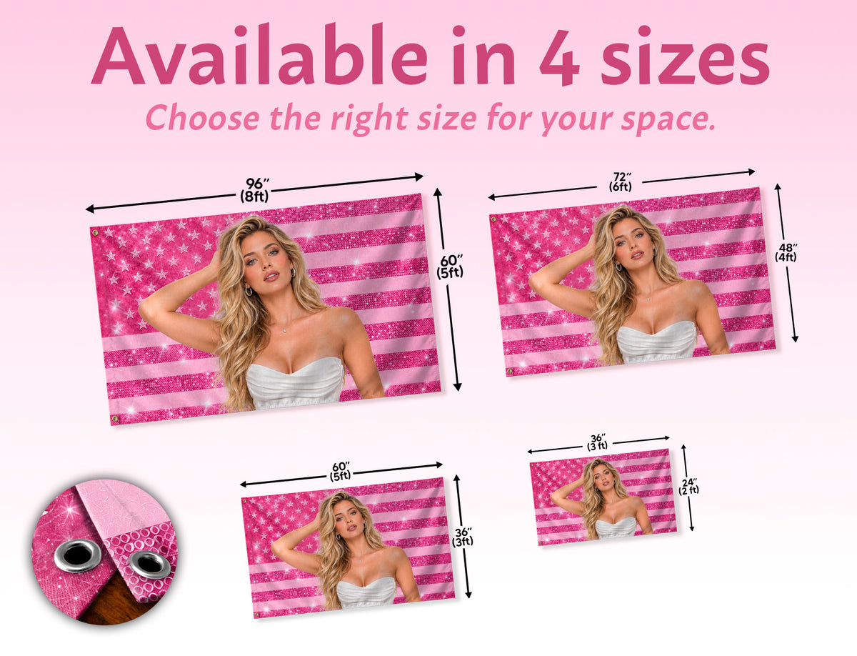 Custom American Photo Flag Pink Glitter American Flag Personalised Butterfly USA Banner