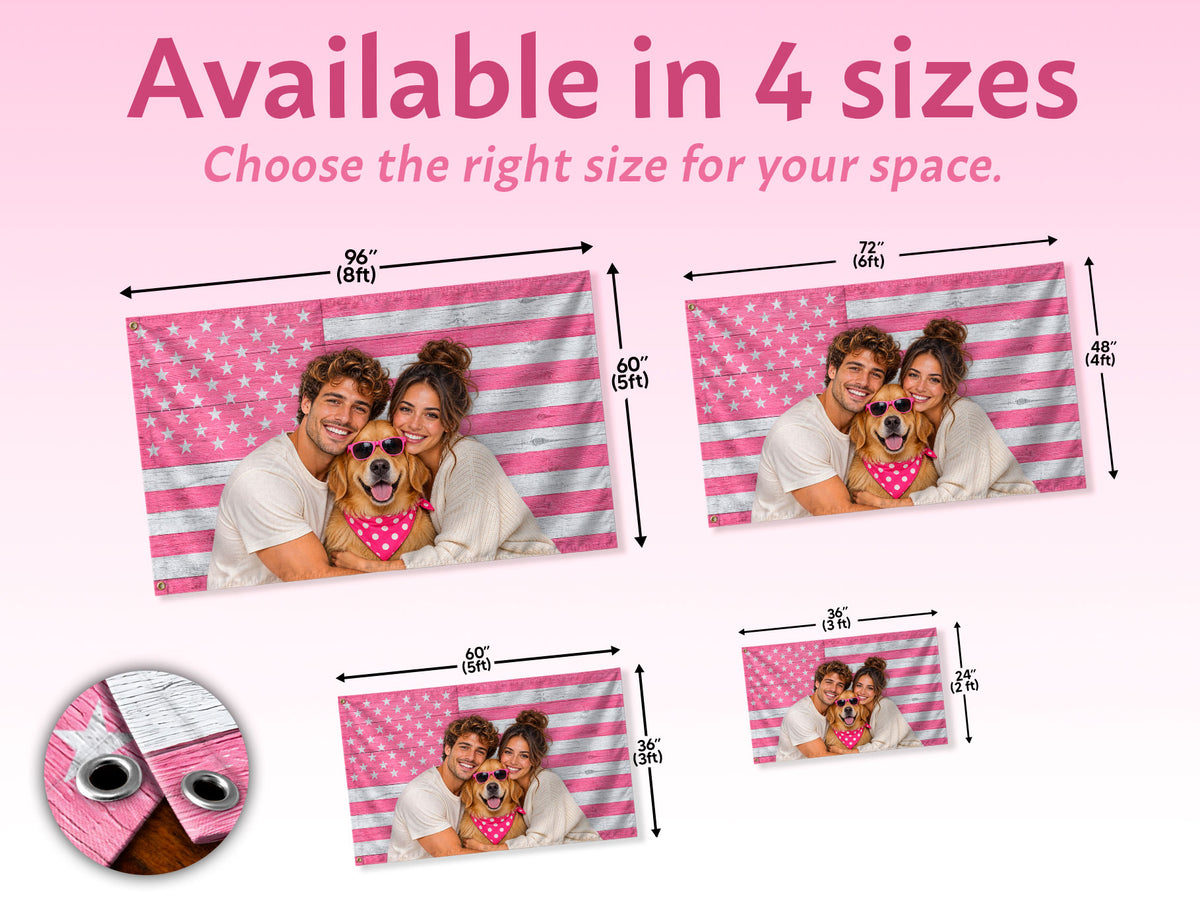 Custom American Flag with Photo Personalized Pink Wood Texture Picture Flag USA Decor