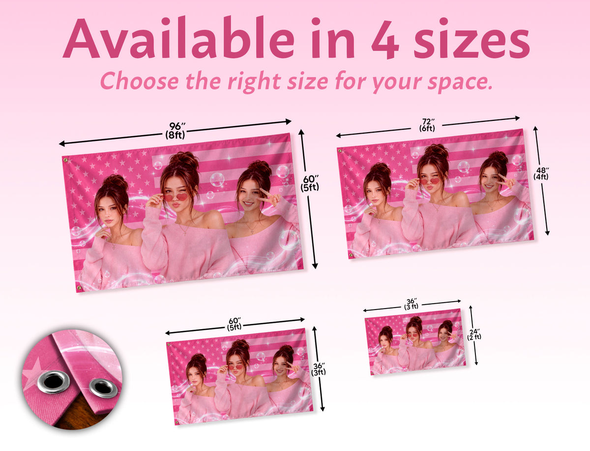 Custom Pink USA Flag Butterfly Photo Collage Banner Wall Art Hanging Tapestry Piece
