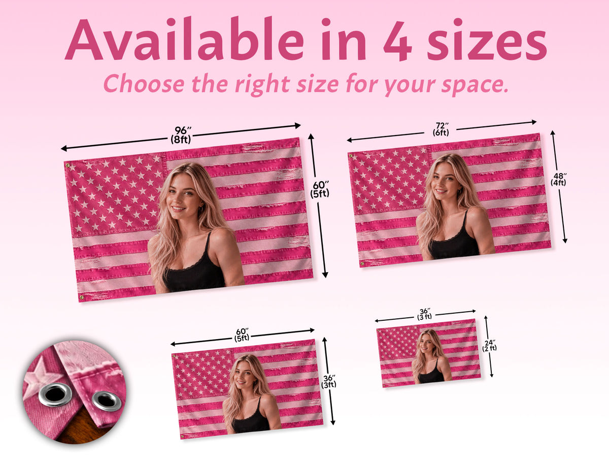Custom Pink Distressed USA Flag Portrait Photo Collage Banner Wall Art Tapestry Piece
