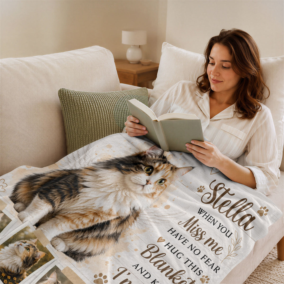 Custom Pet Cat Photo Collage Fleece Blanket Name Memory Memorial Throw Tapestry Item