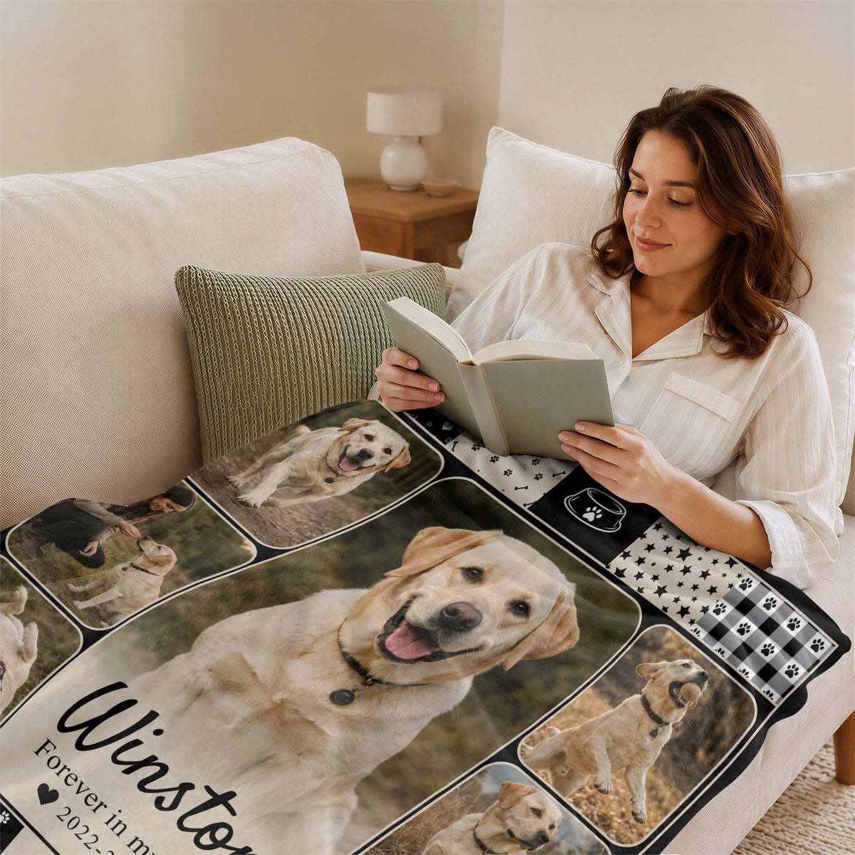 Custom Pet Dog Photo Collage Fleece Blanket Name Memory Memorial Throw Tapestry Item