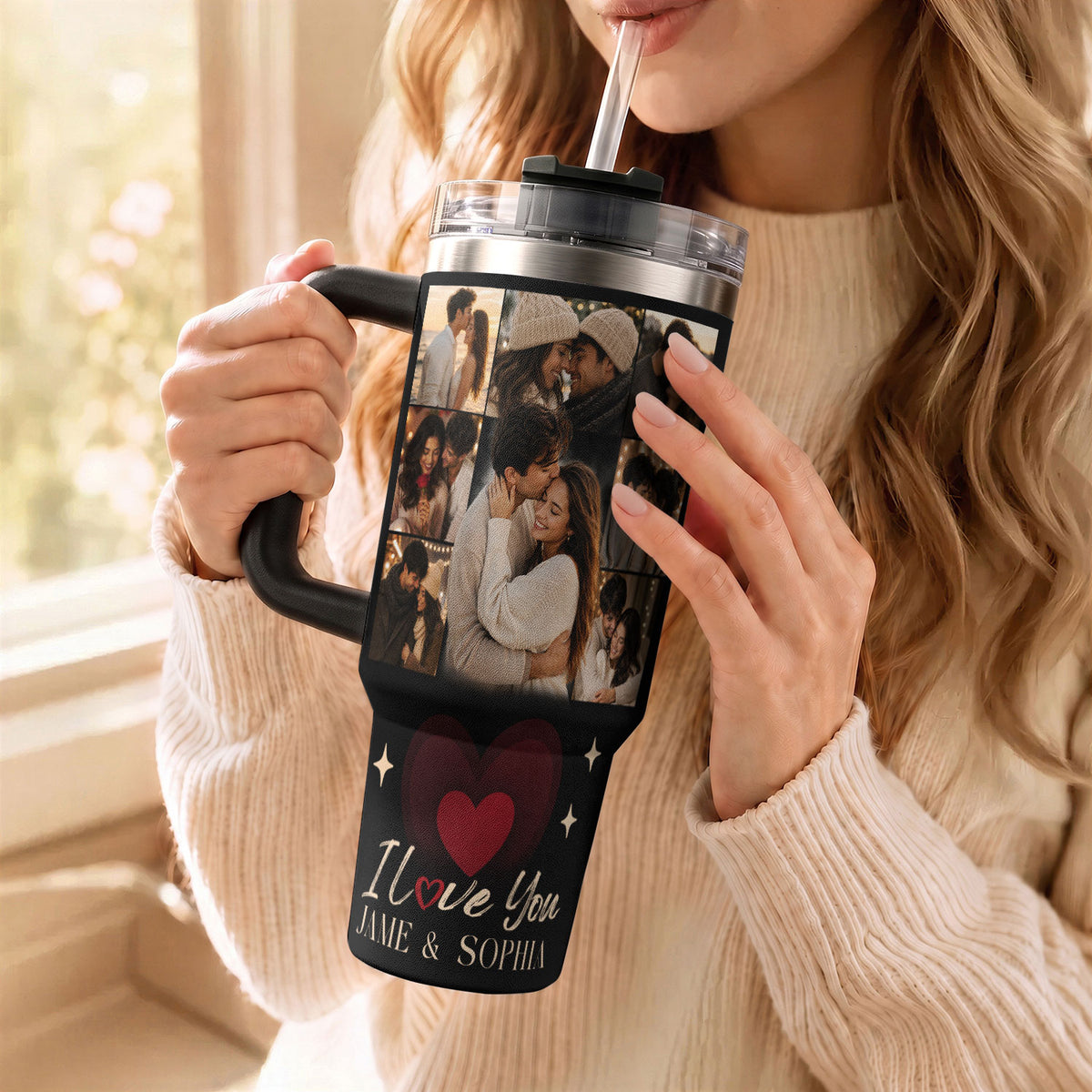 Custom Personal Photo Collage Couple Tumbler Names Text Insulated Beverage Mug Cup Item