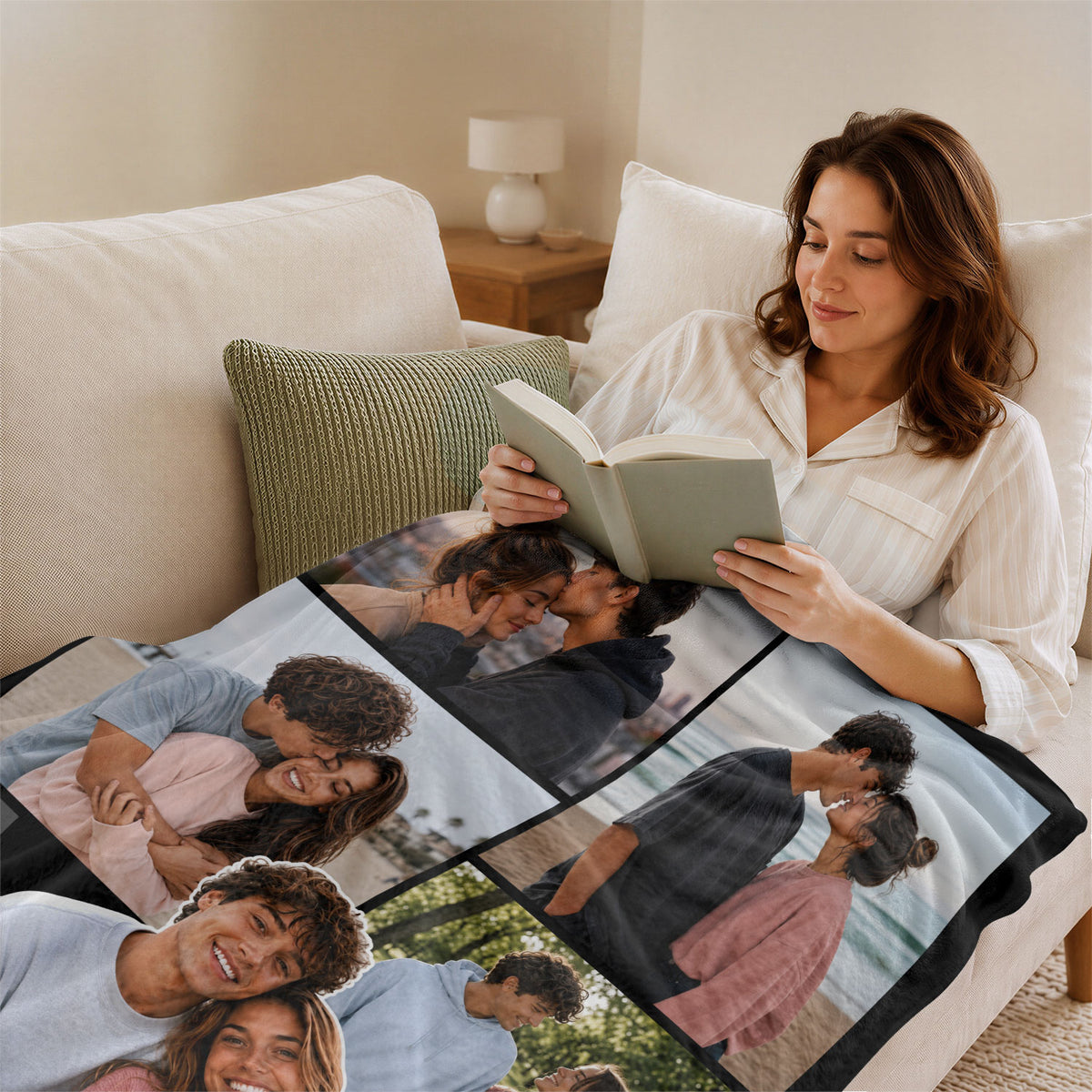 Custom Couple Photo Collage Fleece Blanket Names Typography Throw Tapestry Component