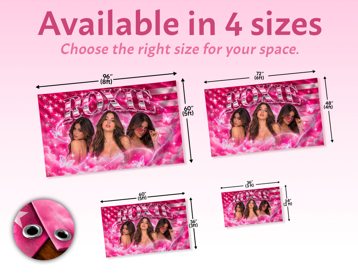 Personalized Vintage Pink Flag Custom Photo Graphic Banner Retro Wall Hanging Display