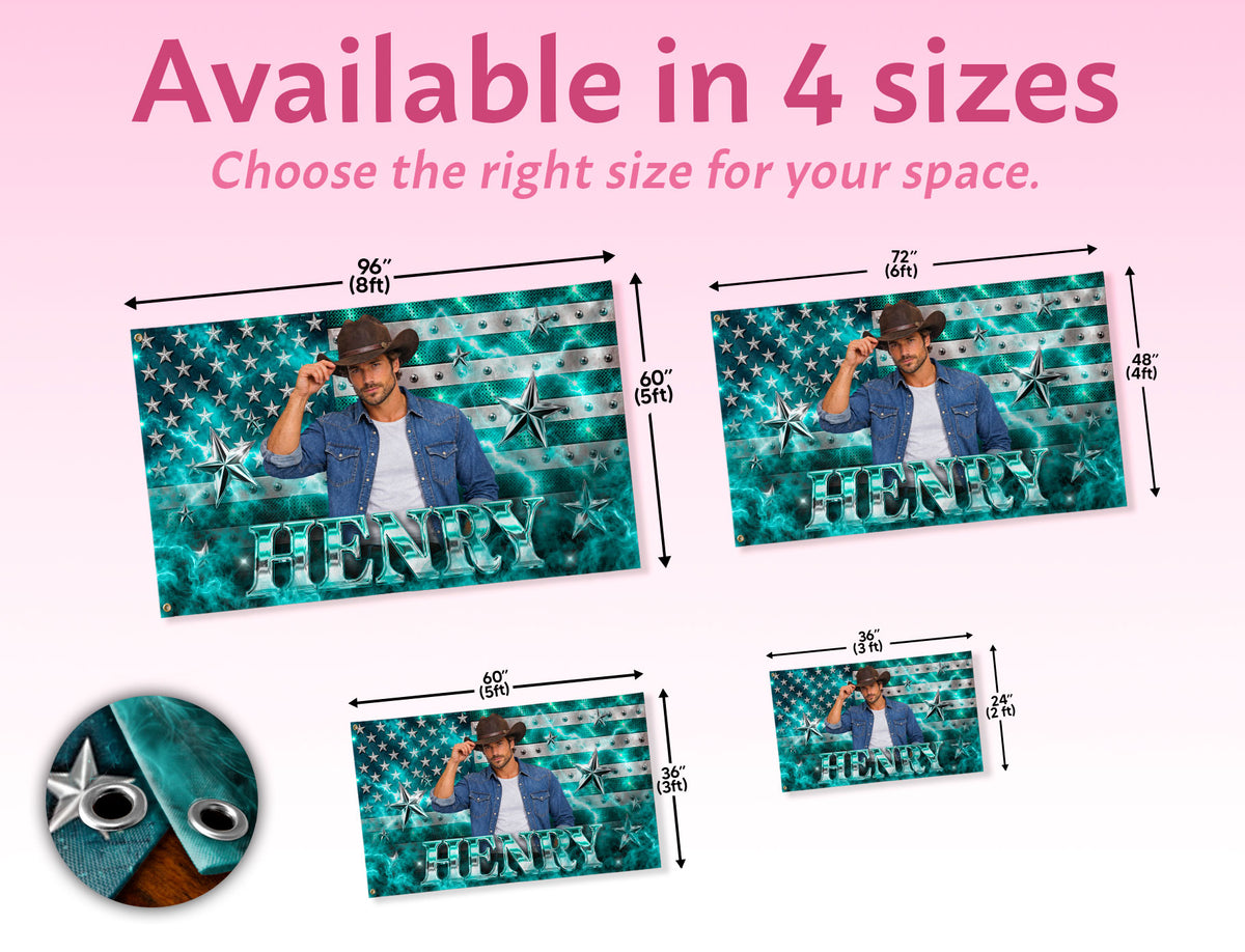 Aesthetic Teal American Flag Custom Photo Graphic Banner Retro Wall Hanging Display