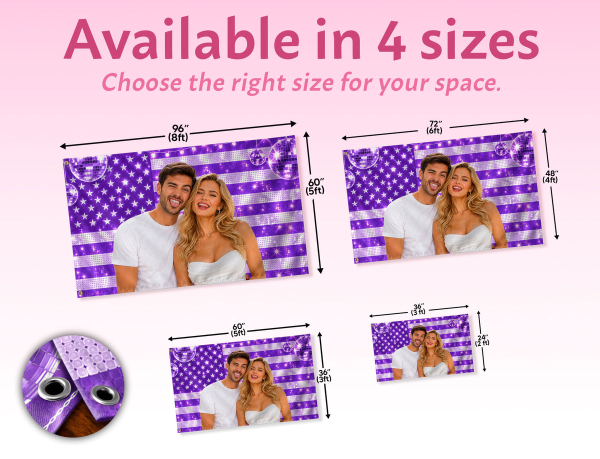 Vibrant Purple American Flag Custom Photo Graphic Banner Retro Wall Hanging Display