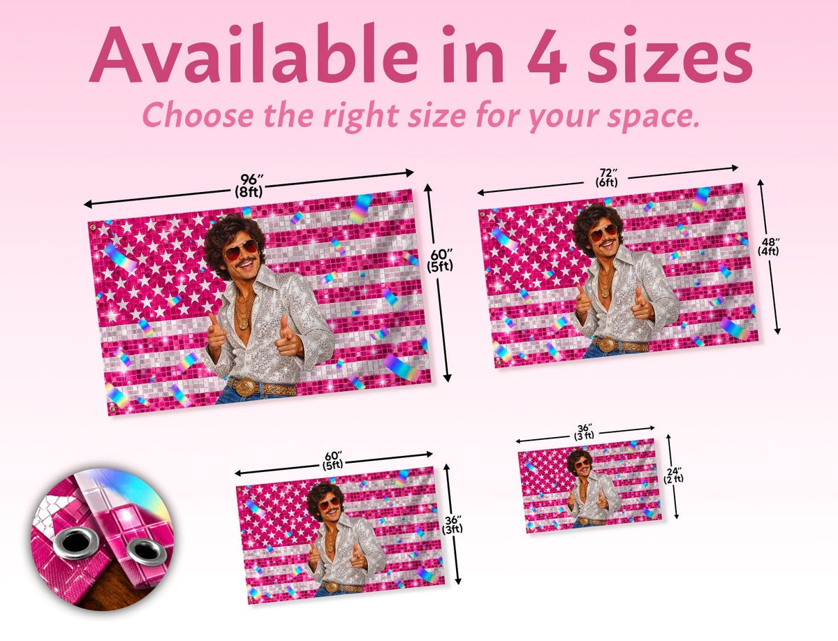 Pink Glitter Party Flag Pink American Flag Custom featuring a Custom Flag with Picture, Pink Flag Custom-Made Occasion Gift, Pallyprints Co.