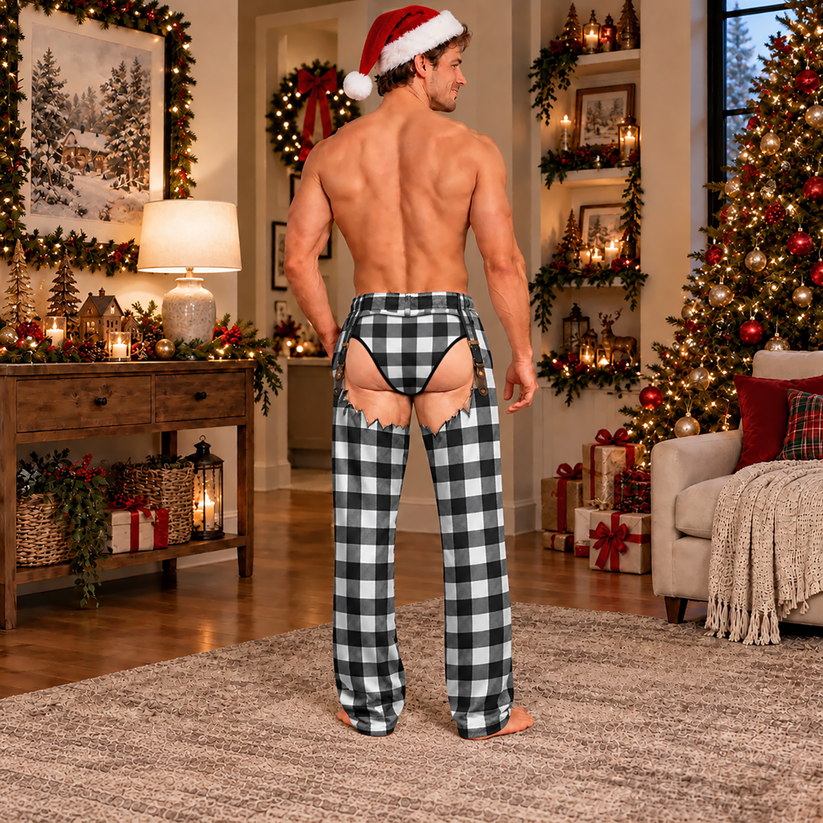 Funny Mens Pajama Pants with Hairy Legs Plaid, Custom Pajamas for Cozy Lounging, Bold Gag Gifts and Christmas Pajamas for Cozy Nights, Pallyprints Co.