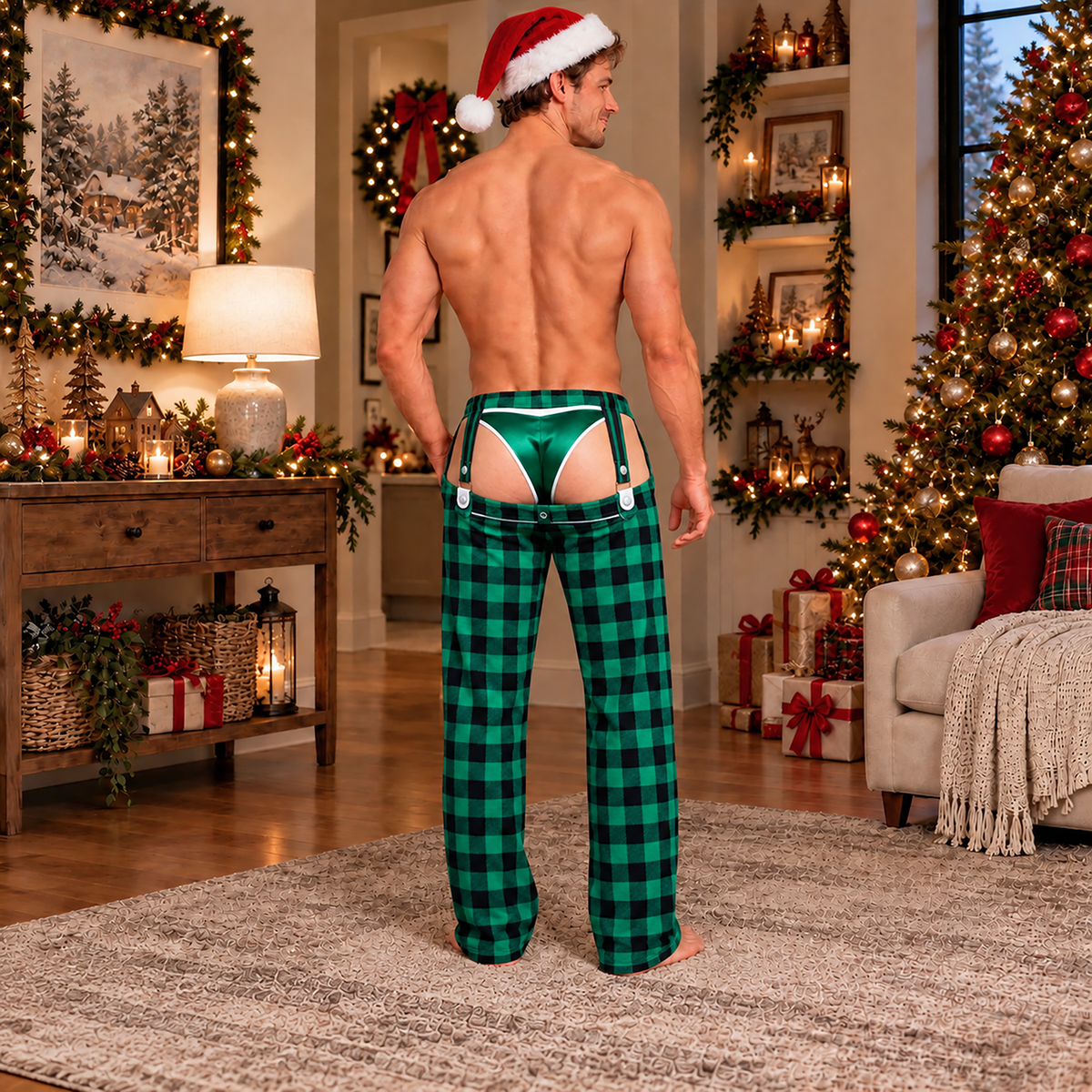 Funny Mens Pajama Pants with Christmas Tuxedo, Custom Pajamas for Festive Parties, Stylish Gag Gifts and Christmas Pajamas for Nights, Pallyprints Co.
