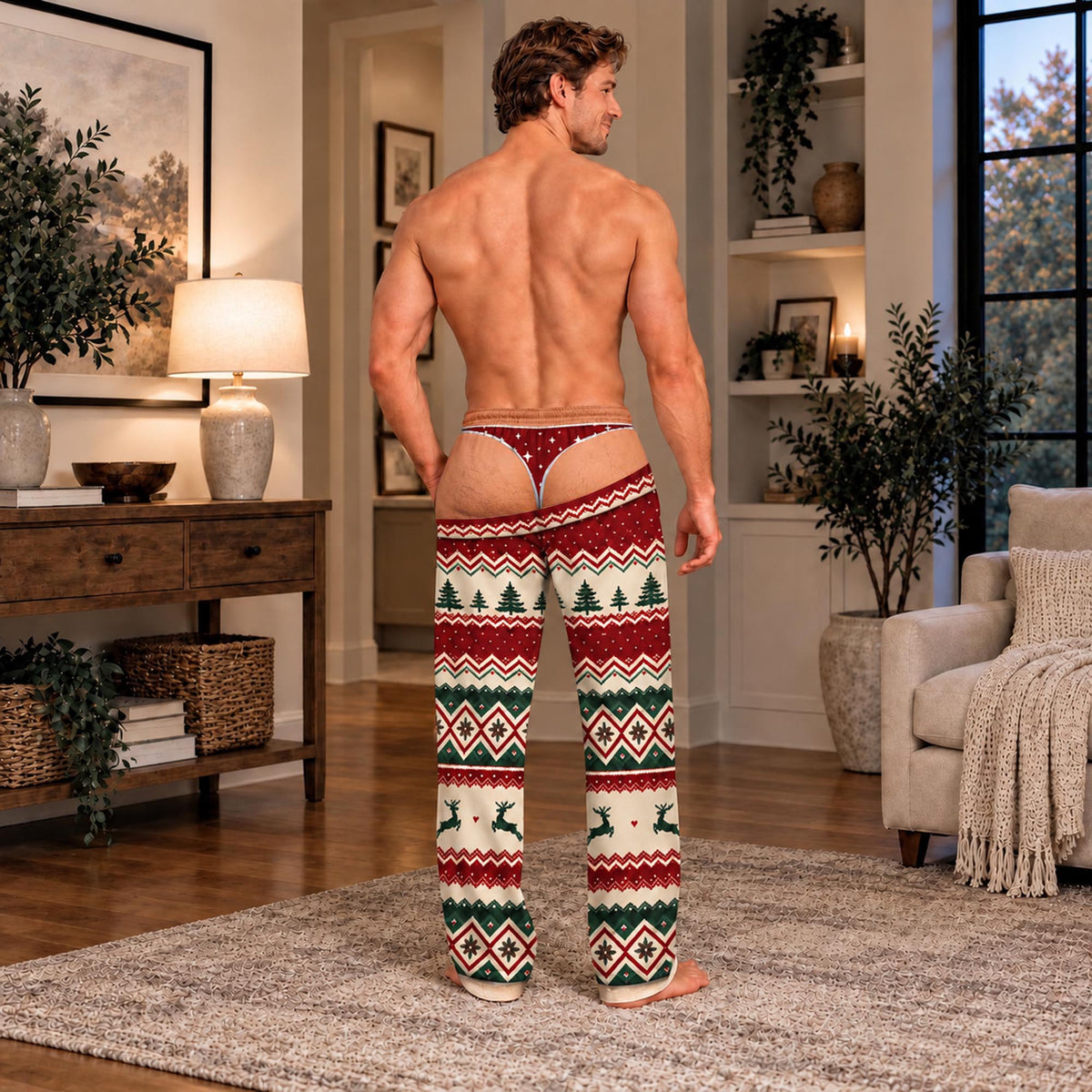 Funny Mens Pajama Pants with Red Flag Print, Custom Pajamas for Relaxing Nights, Patriotic Gag Gifts and Christmas Pajamas at Home, Pallyprints Co.